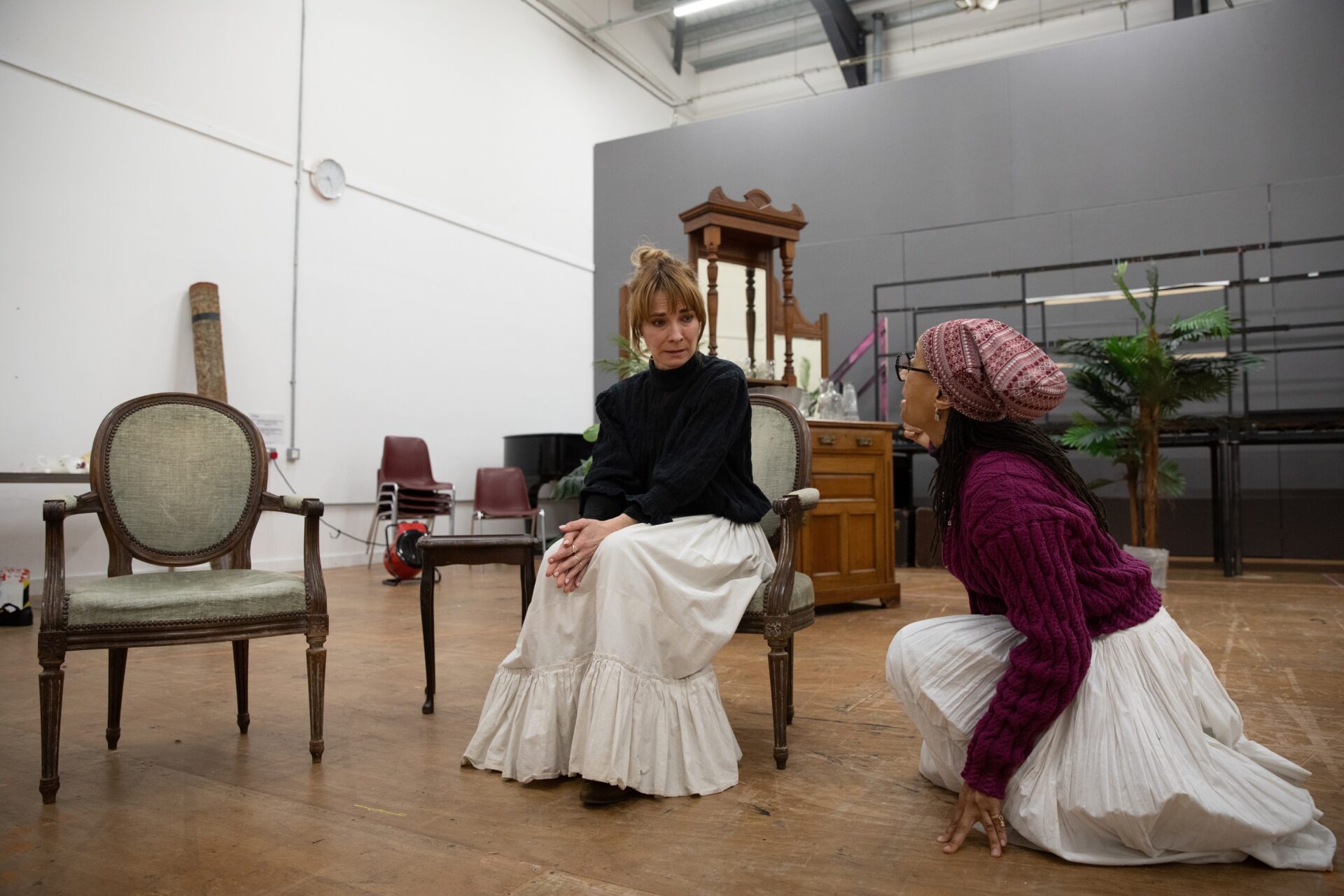 Nia Roberts and Suzanne Packer in rehearsal