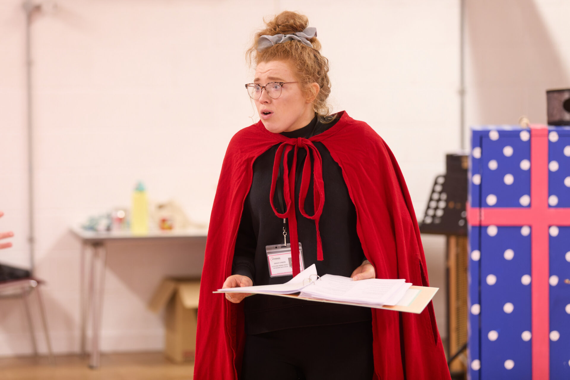 Actor Grace O'Brien in rehearsals. 