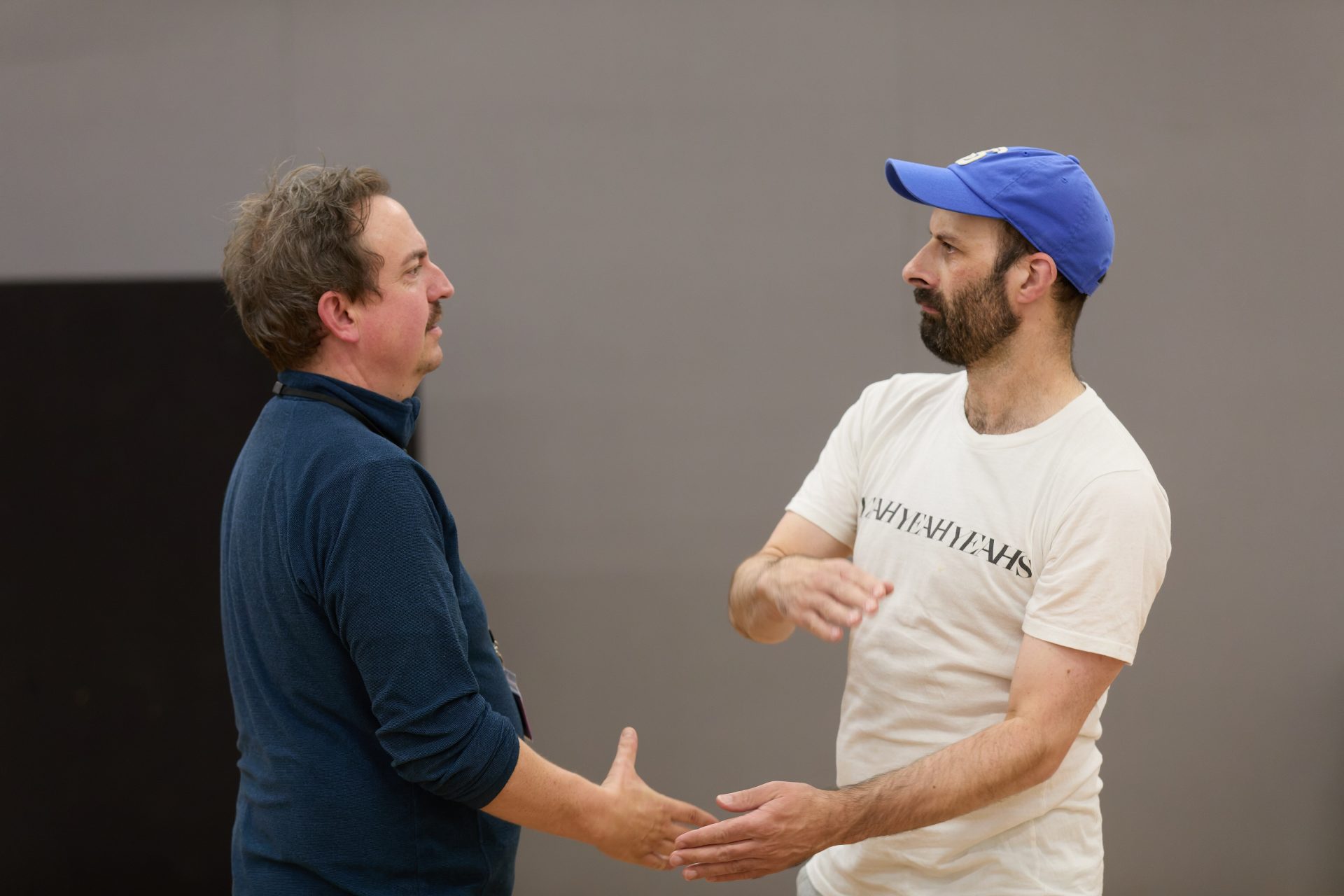 Sion Pritchard and Matthew Bulgo in rehearsals for Odyssey '84. Photography by Mark Douet.